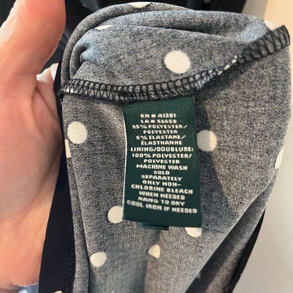 Lauren Ralph Lauren Black and White Polka dot faux wrap v neck dress size 14 - Picture 5 of 8